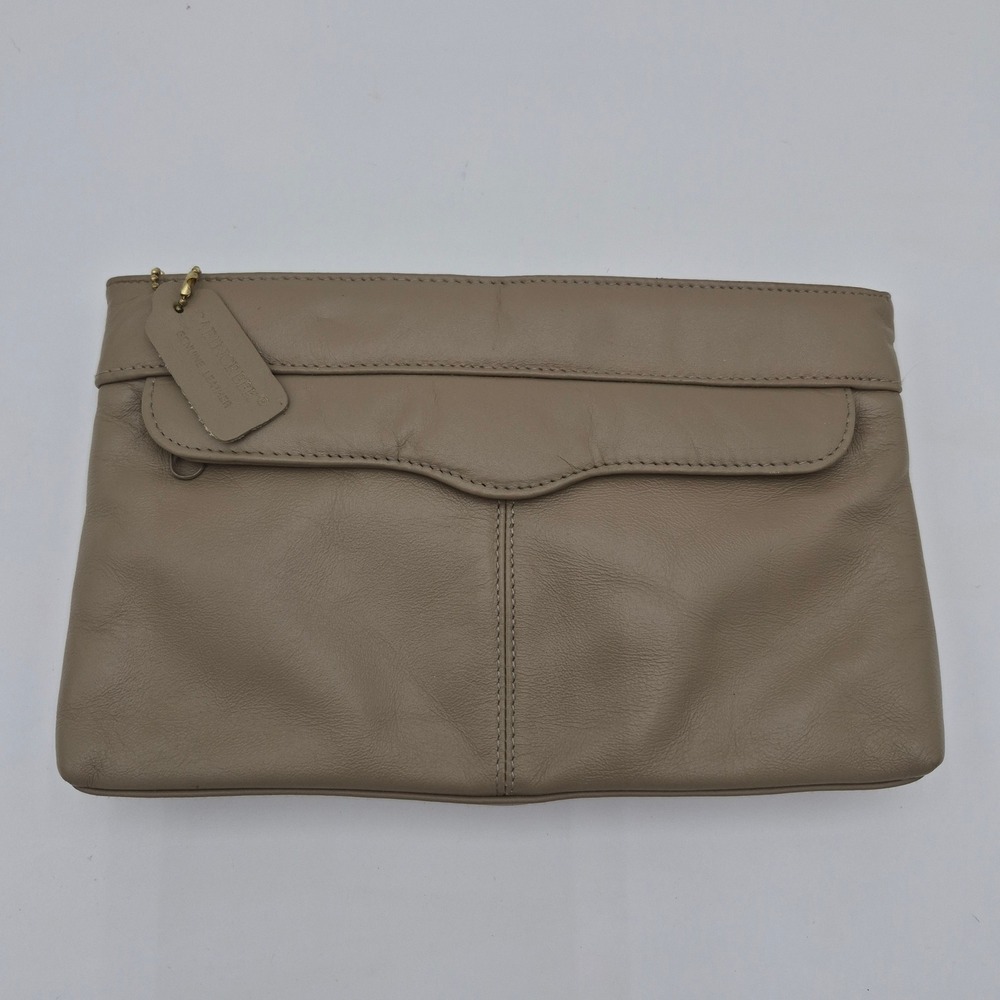 Cabin Creek Taupe Brown Genuine Leather Clutch Bag Front Flap Pocket Vintage